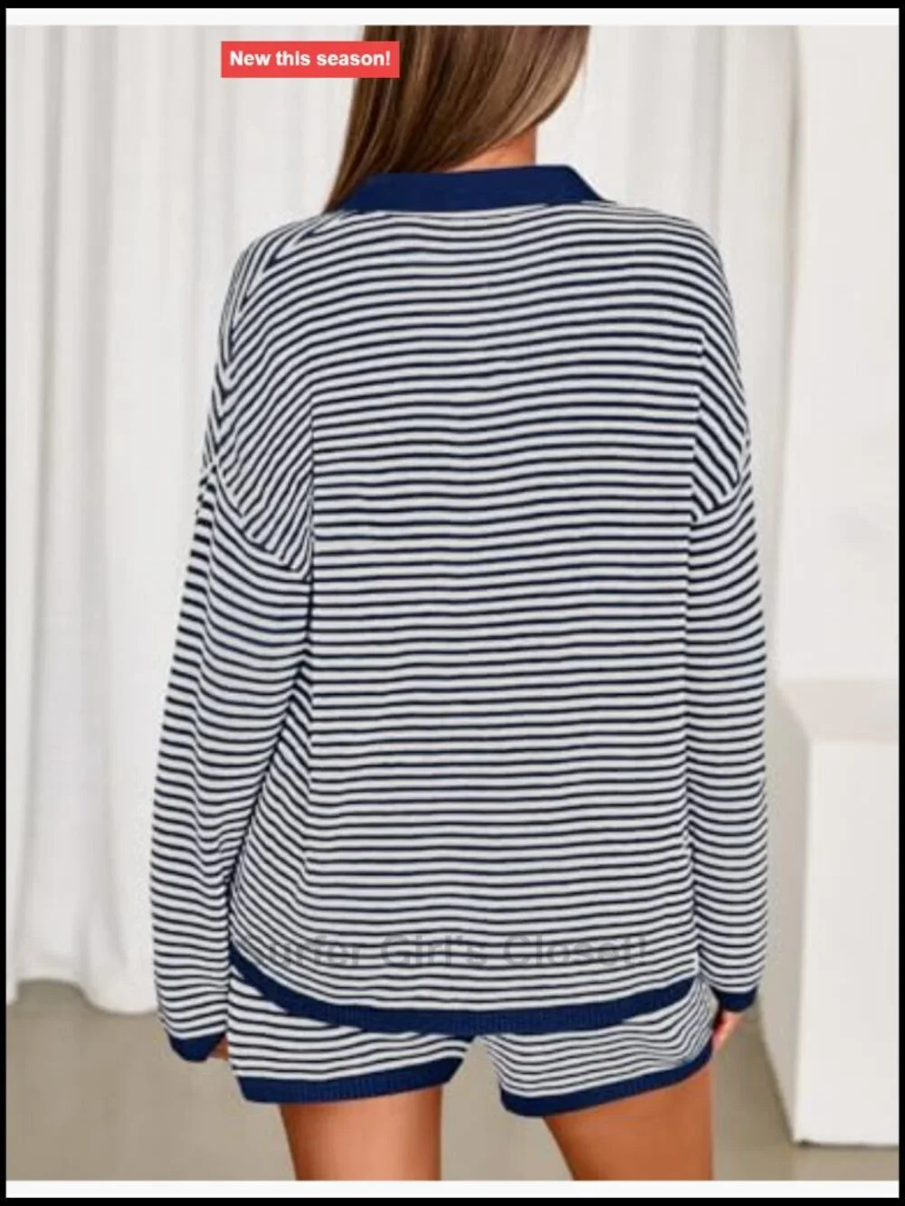 Striped Long Sleeve Lounge Set with Drawstring Shorts 2 Piece Outfit